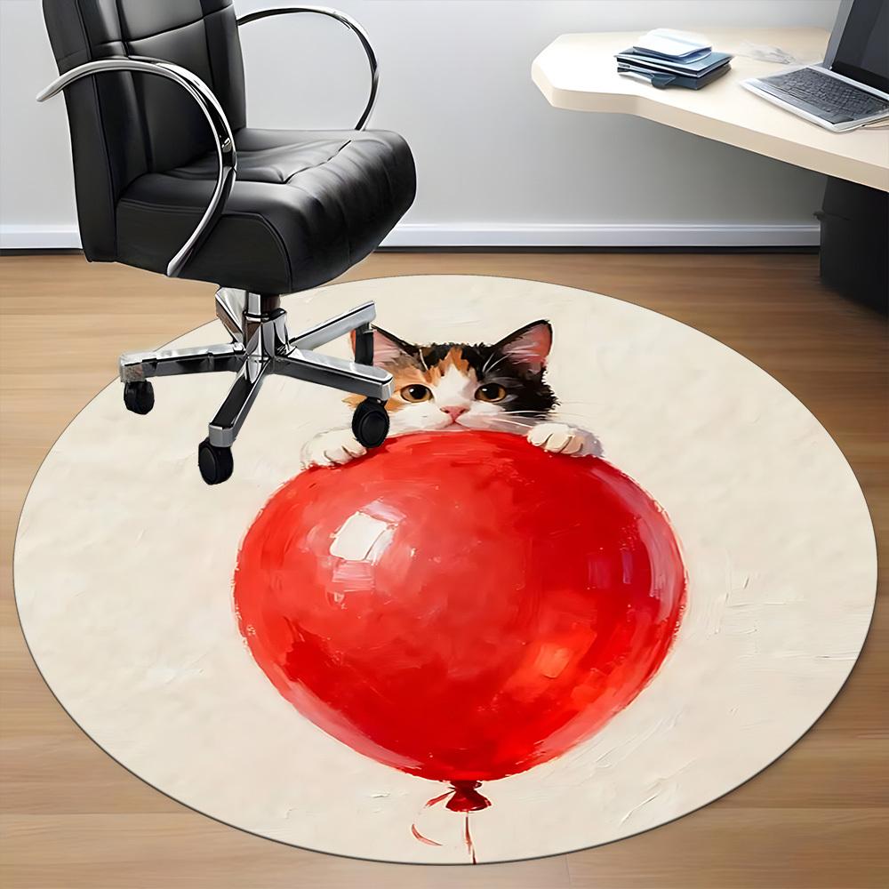 1PC Kitten Balloon Office Round Area Rug, Mat Suitable ForOffice, Under Office Chairs Bedroom Living Room Home Decor, Room Deco