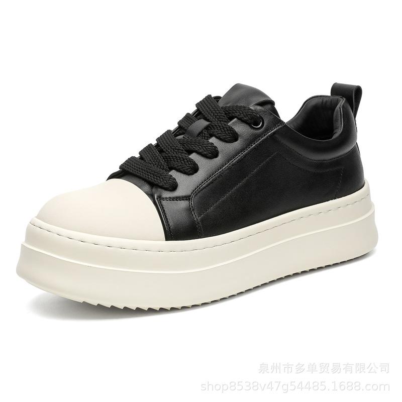American thick-soled niche black and white high-end muffin shoes, light and comfortable leather board shoes