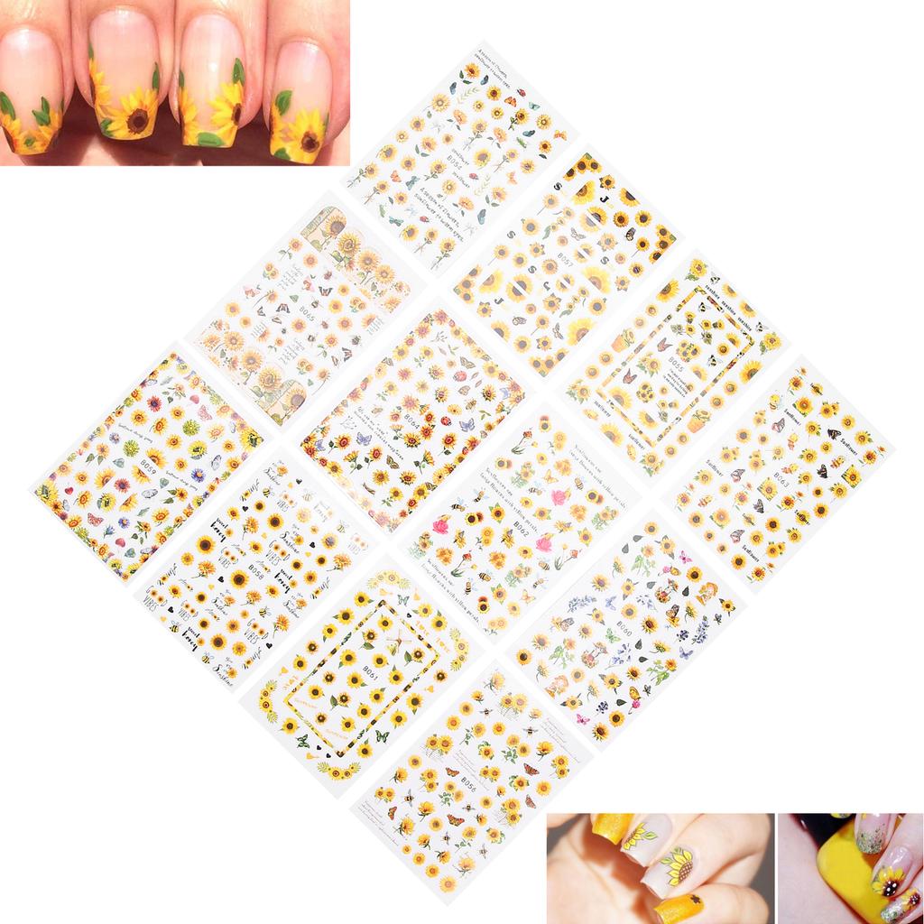 12pcs / Set Sunflower Nail Art Stickers DIY Nail Art Manicure Decoration Stickers Supplies