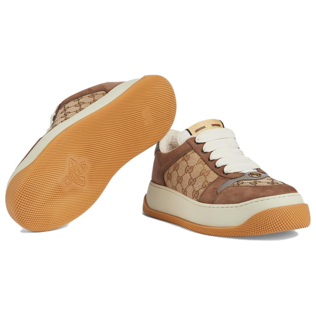 GUCCI Screener Jigglypuff, Distressed Shoes Leather Low top Stylish Skateboarding Shoes Men's Beige & Ebony 750048 FAB39 9754