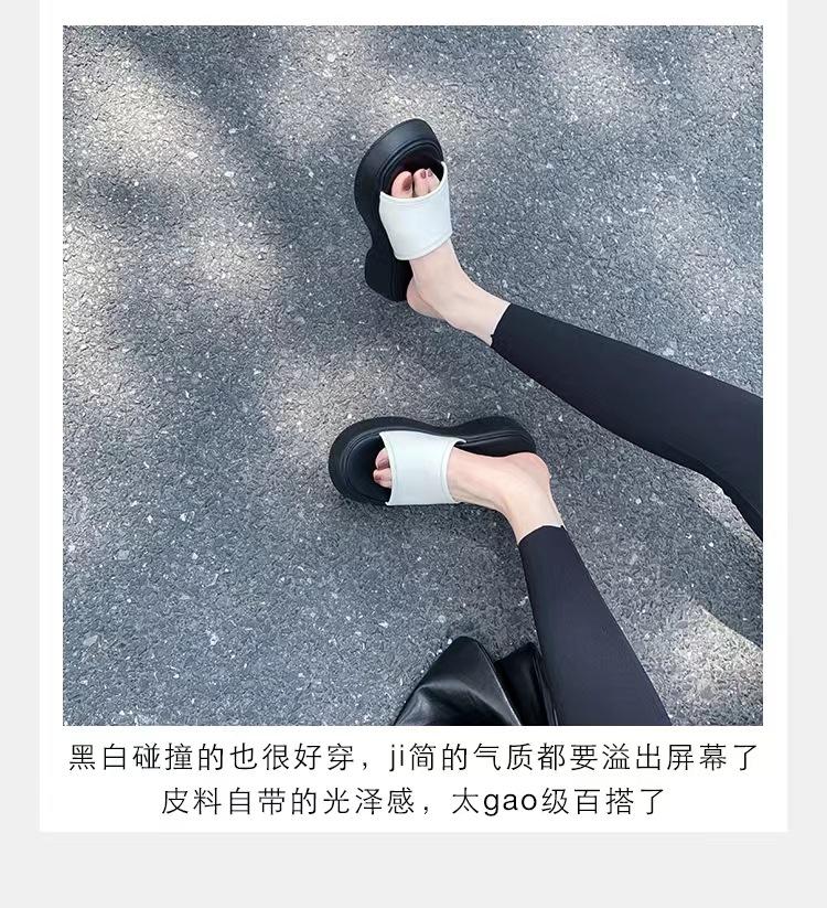 

Grape mother of the same style, fashionable and simple in summer, round head, thick bottom and wide surface, casual one-pedal slippers, women s leathe 34