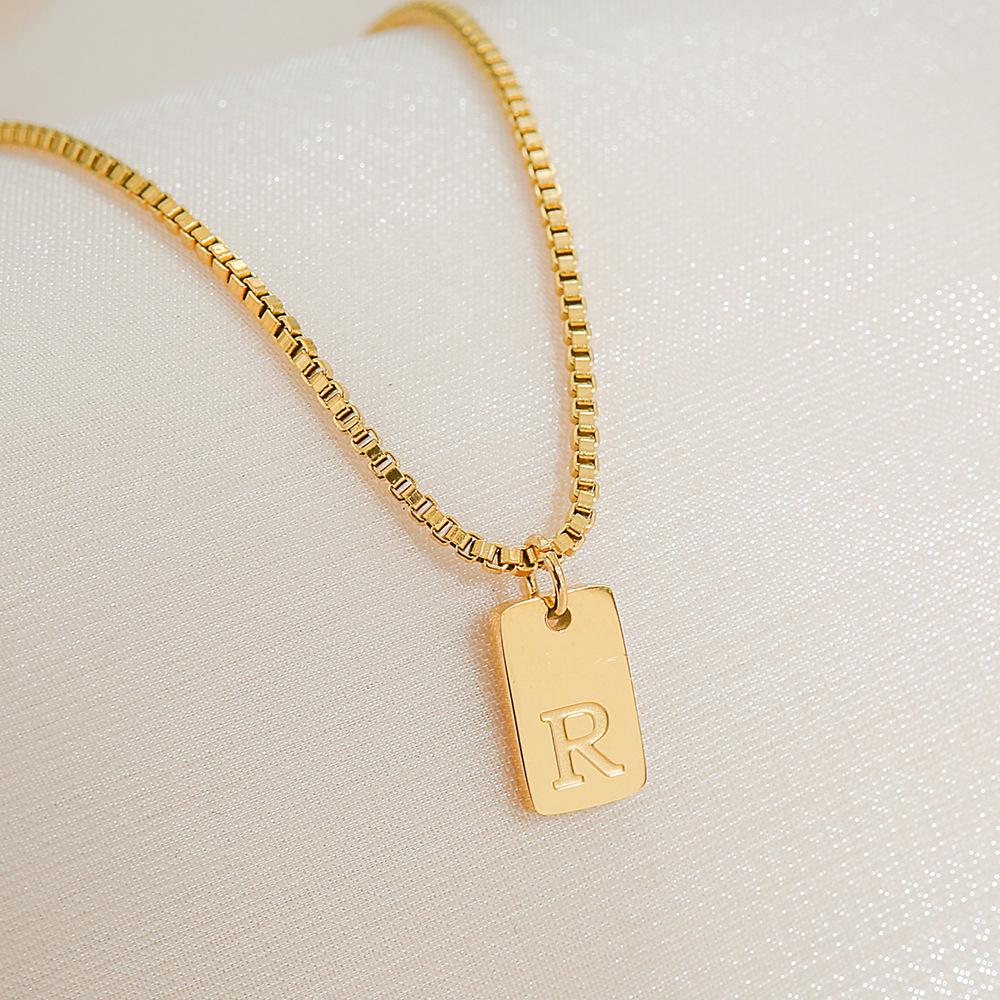 Square Brand 26 English Letters Pendant Necklace Daily Versatile Accessories