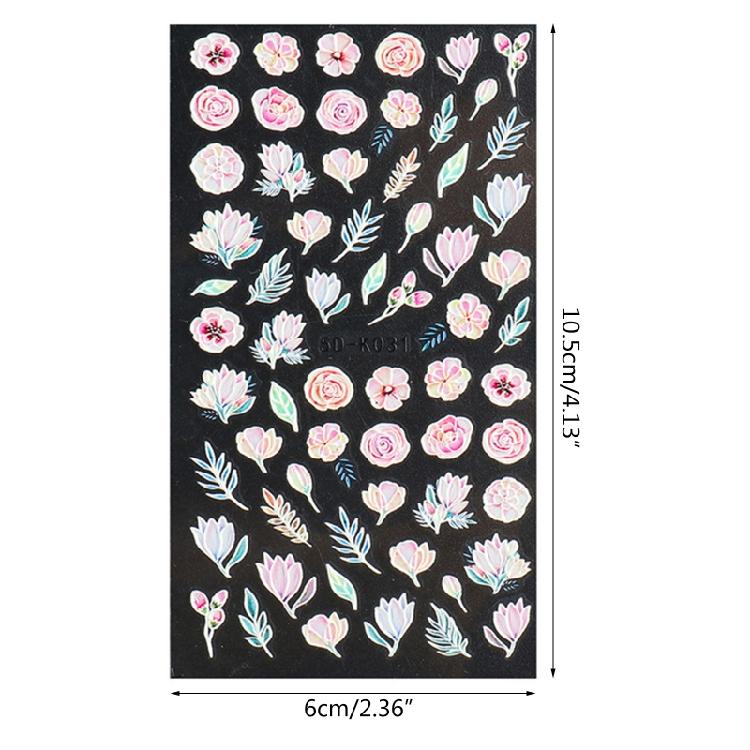 Embossed Flower Nail Sticker Self-adhesive 5D Art Embossed Nail Stickers Flower