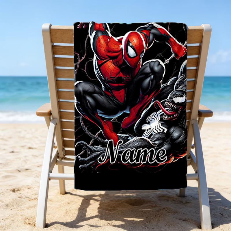 1pc Spider Man2 Beach Towel with Custom Name, Beach/Swimming/Bath/Picnic/Camping Towel, Suitable for Seaside Beaches