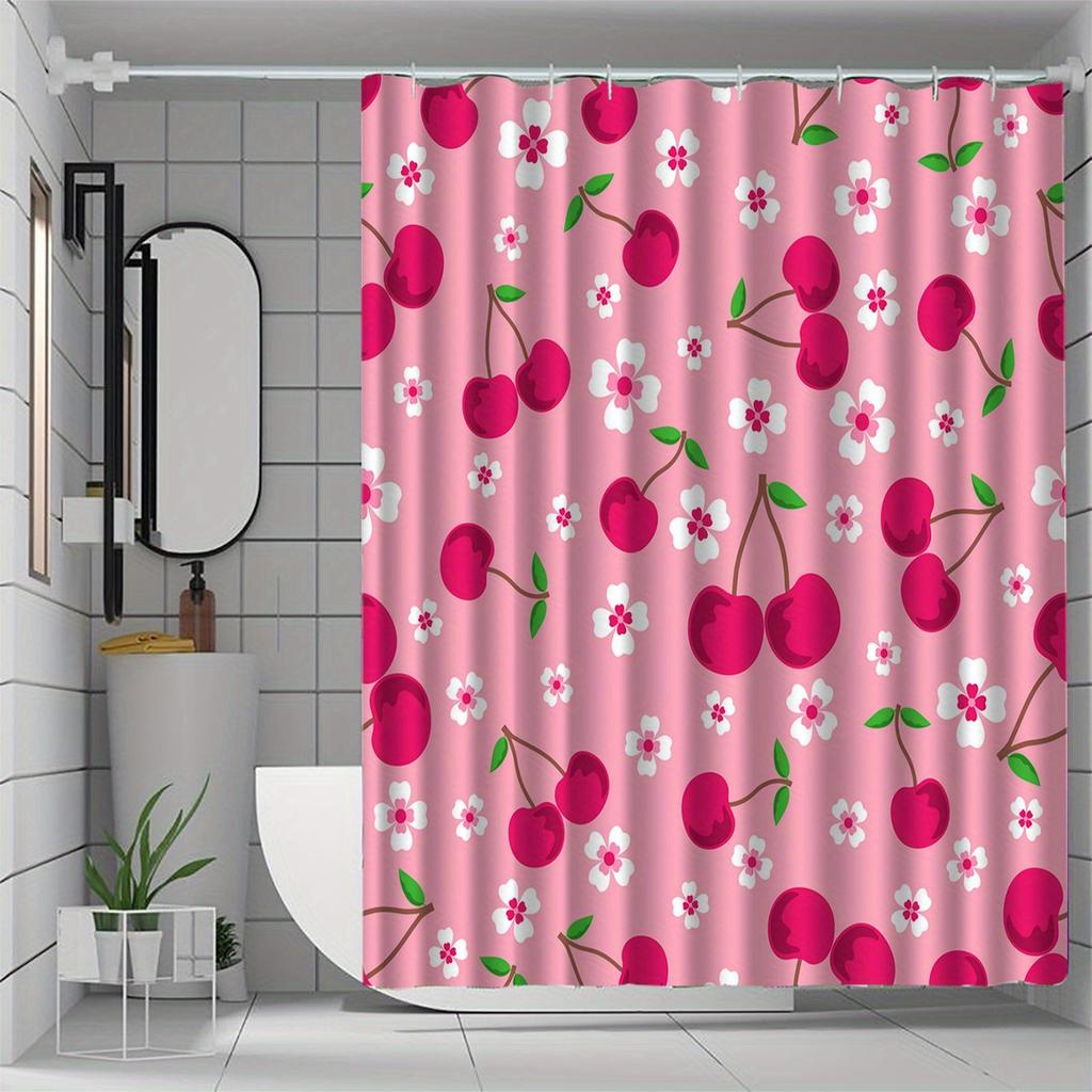 A Whimsical Cherry Blossom Shower Curtain: Transform Your Bathroom into a Playful Haven with This Adorable Design Featuring