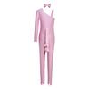 Girls Cat Cosplay Leotard Jumpsuit Sparkly Rhinestones Asymmetrical Sleeves with Tail Long Pants and Bowtie for Halloween Costume Party