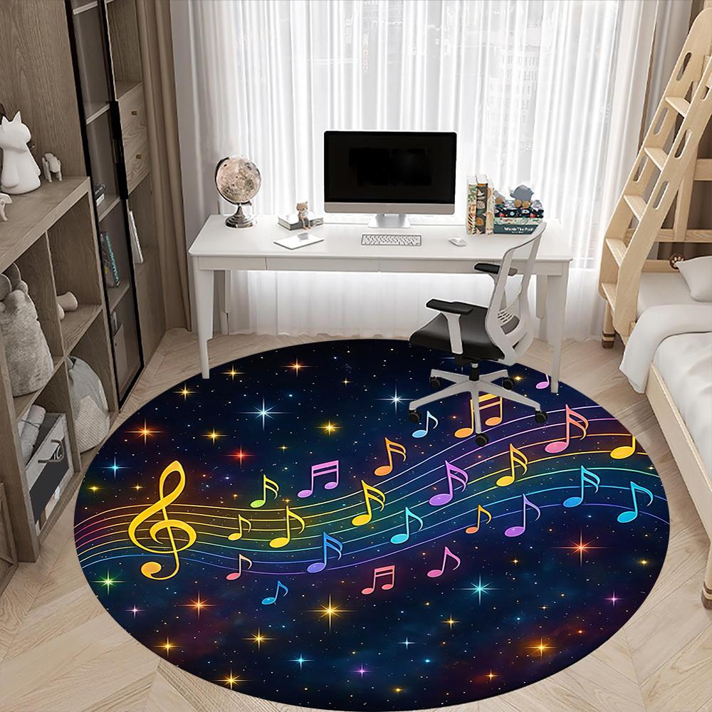 1pc Musical Notes Chair Carpet for Office, Round Polyester Mat, Indoor Decor for Office, Easycare Fabric, Washable Non-slip Area Carpet