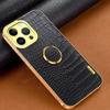 For iPhone 16 Pro Max Case Crocodile Texture Ring Kickstand TPU+Leather Electroplating Phone Cover