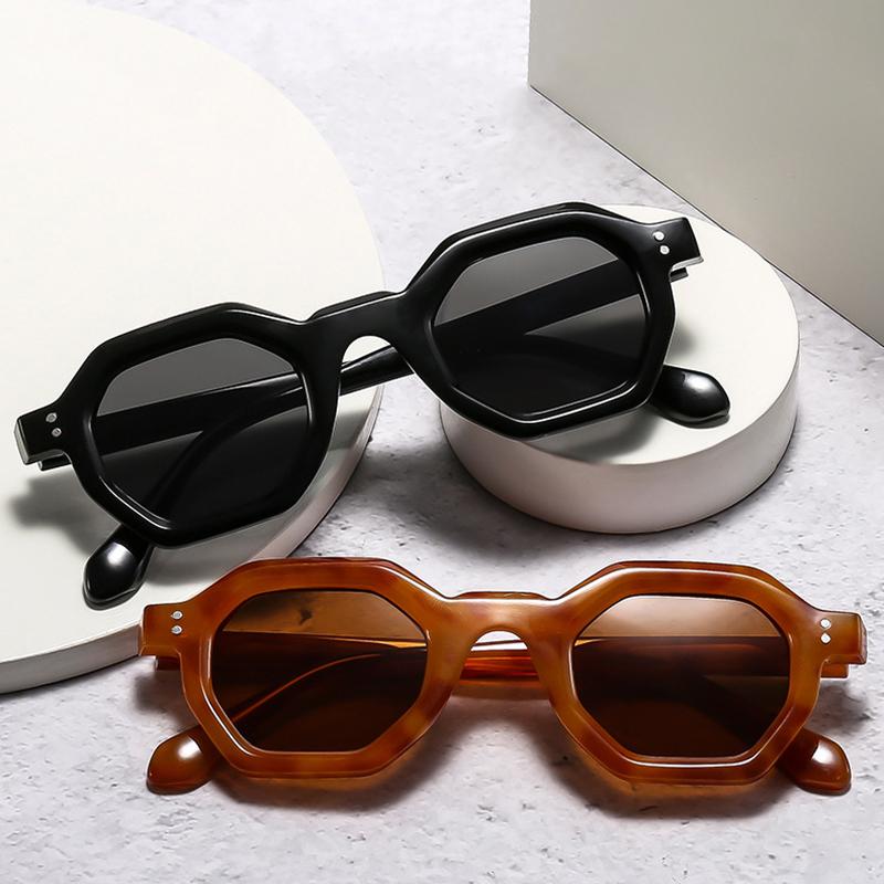  New Fashion Polygon Small Square Women Sunglasses Retro Rivets Men Leopard Blue Shades UV400 Trending Sun Glasses