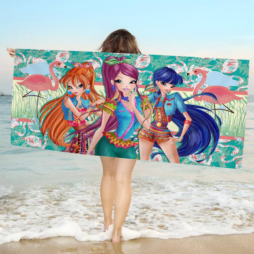 Girl-W-Winx Catoon Clubs Microfiber Beach Towel Absorbent Quick Dry Soft Yoga Swimming Resort Mountain Climbing Towel