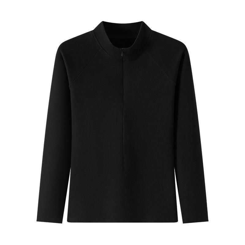 Ladies Spring Autumn Long Sleeve Zipper Stand Collar Solid Color Pullover Casual T Shirt Top