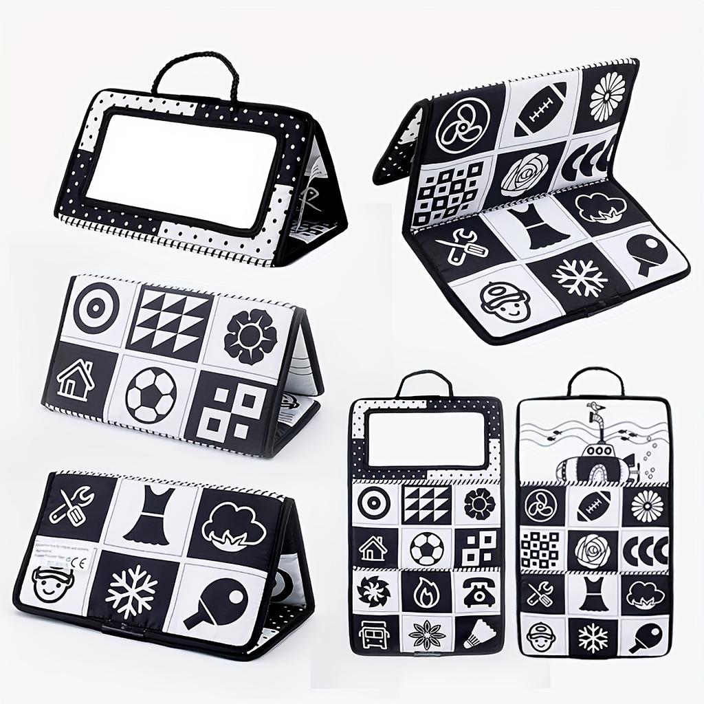 Foldable Baby Sensory Book with Mirror, Boosts Vision & Hand-eye Coordination. Portable Hanging Toy, Great Christmas Gift.