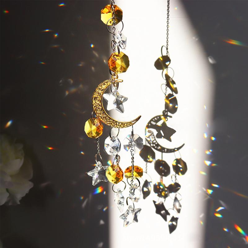 Suncatcher Crystal Rainbow Chaser Wind Chimes Moon Sun Catcher Glass Prism Outdoor Window Decor Home Garden Car Hanging Pendants