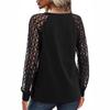 Elegant Lace Pleated Solid Color T-Shirts Women's V Neck Lantern Long Sleeved Tees Spring Summer Daily Casual Tops