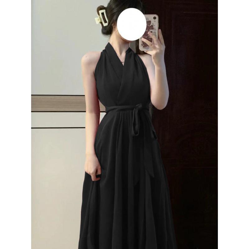 Royal Sister Red Halter Neck A-Line Dress - Slim Fit Mid-Length for Spring 2025
