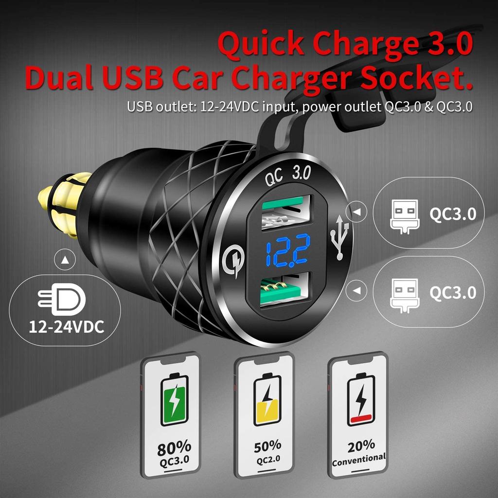 DaierTek Aluminum Alloy QC3.0 USB Charger Din Socket Plug Power Outlet Voltmeter Dual 5V 4.2A Din To USB Adapter For BMW
