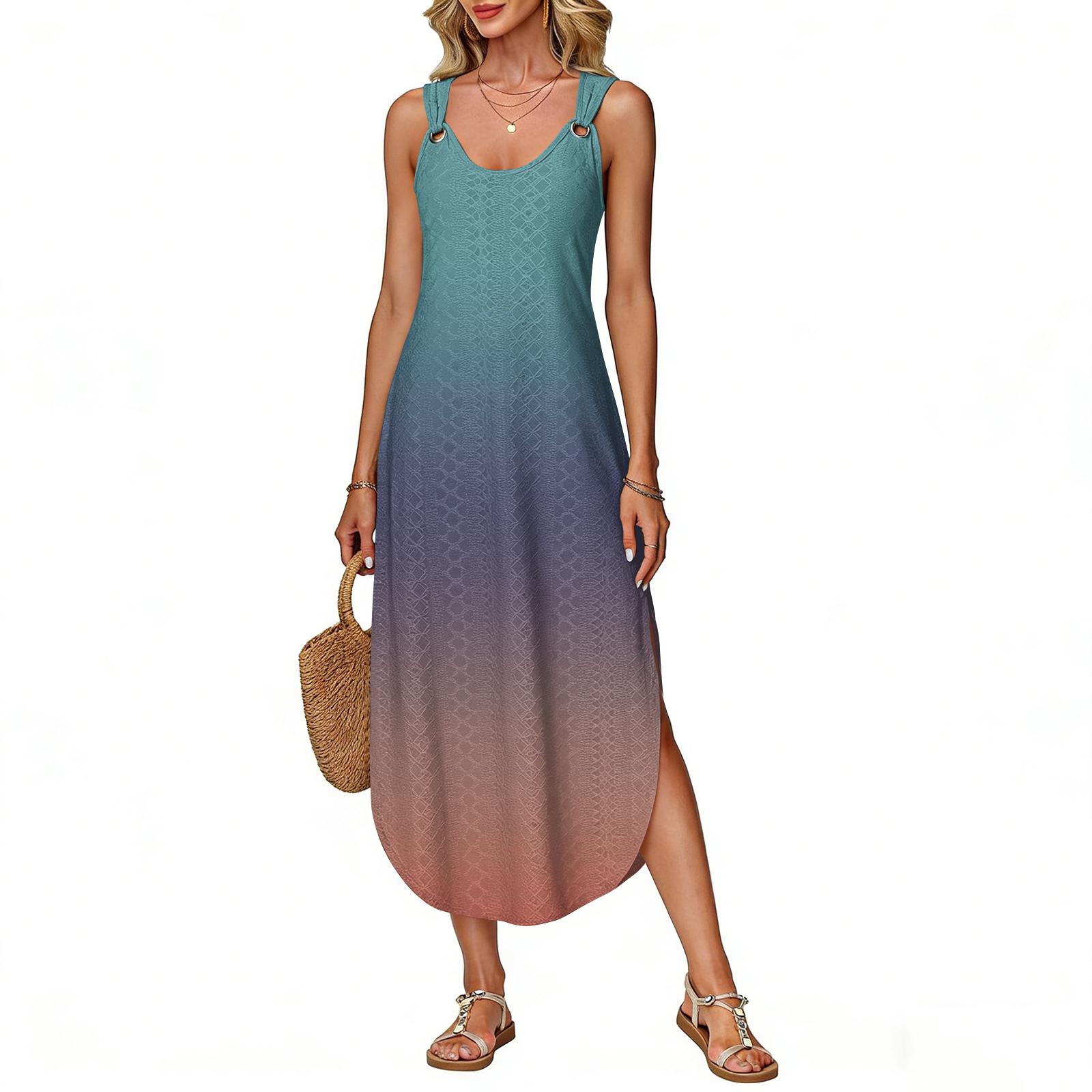 

Women s summer long dress, sleeveless with side slits, long gradient vest dress XL помаранчевий