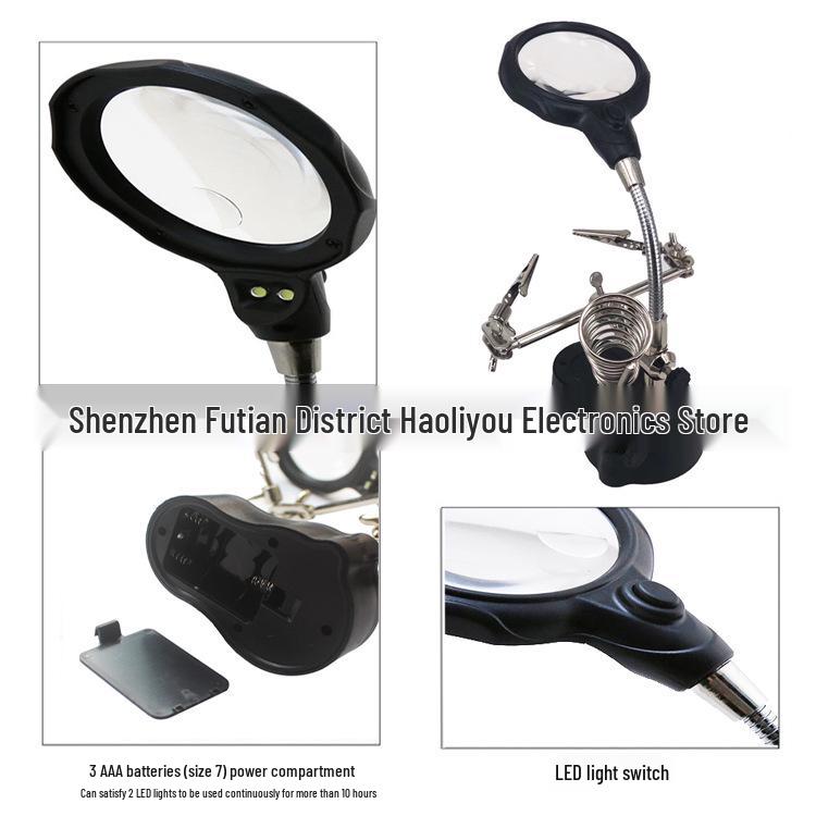Clip-on LED Magnifier with Dual Repair Clamps, Model TE-801
