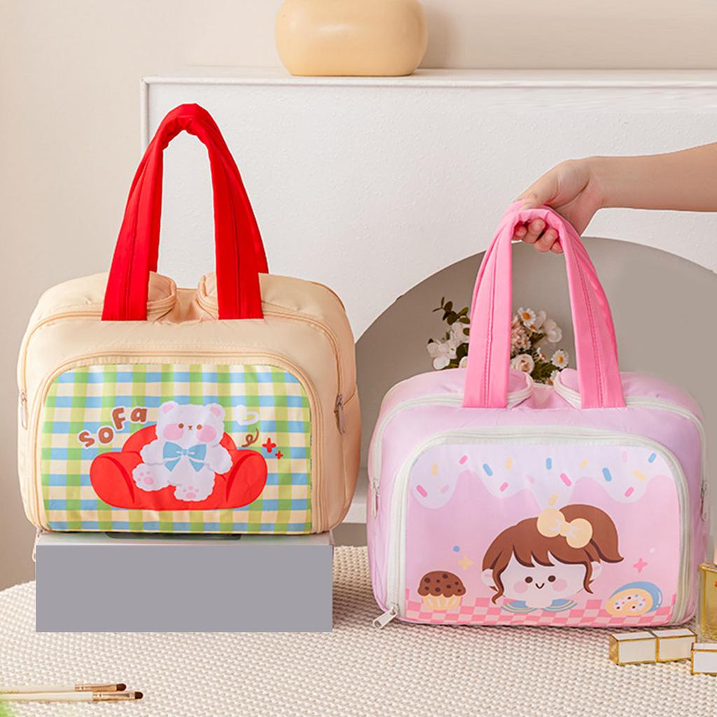 Spacious Multi Compartment Makeup Organizers With Cute Handle Durable Polyester Travel Cosmetic Case For Daily Use