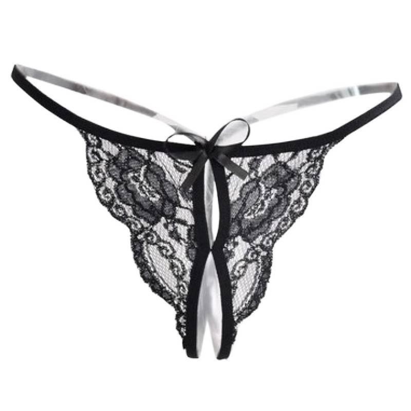 Women's Sexy Sheer Lace Three-Piece Crotchless Lingerie Set