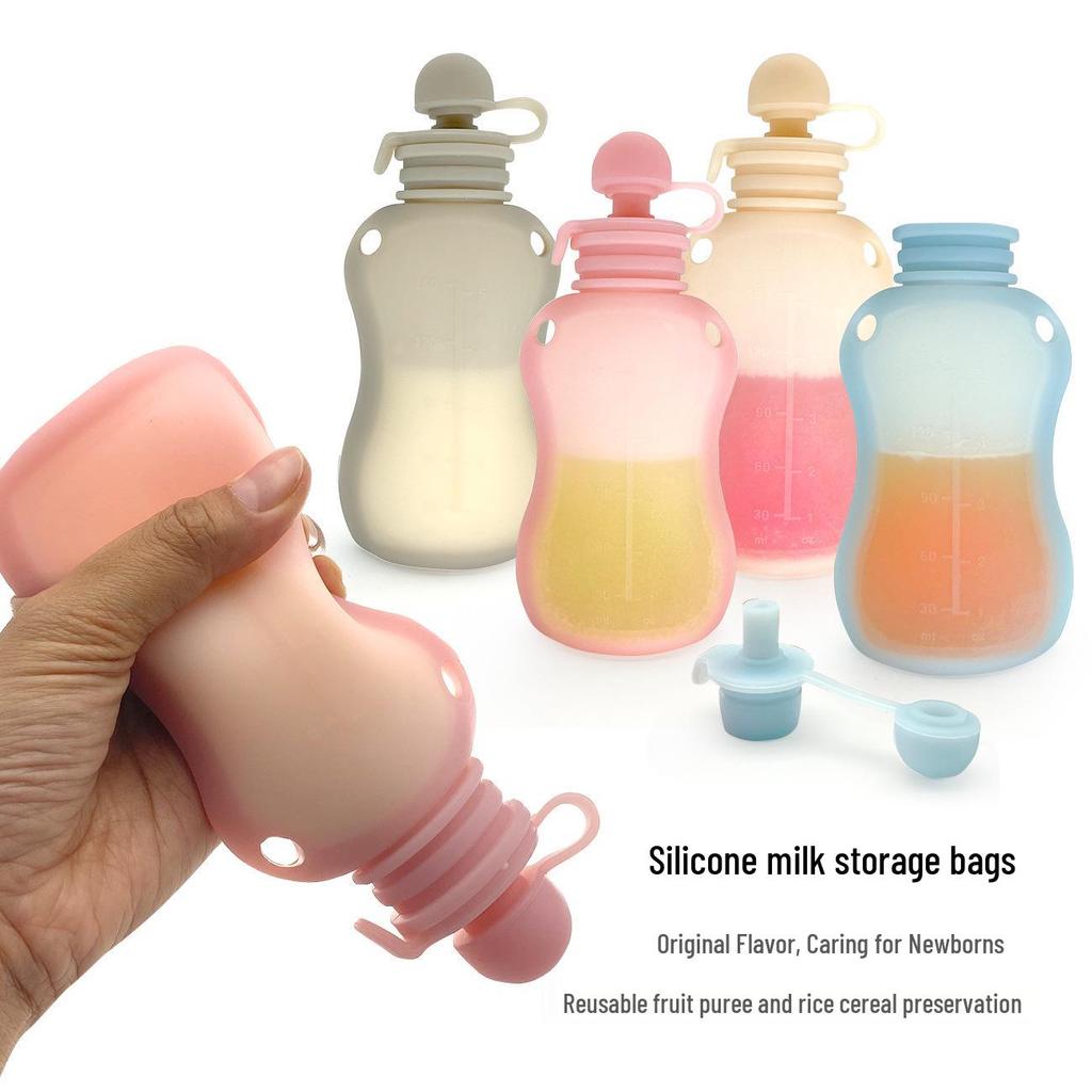 Reusable Silicone Milk Storage Bags for Breast Milk & Fruit Puree – 150ml, Freezer-Safe for Baby Bottles and Cereal.