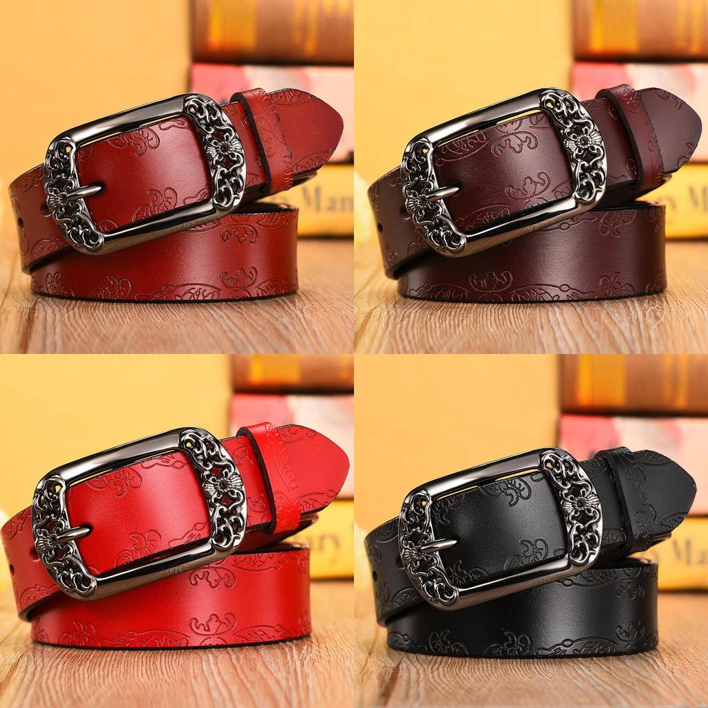Pulaiteqi Vintage Leather Belt For Women With Round Buckle Elegant Two Layer Cowhide Accessory