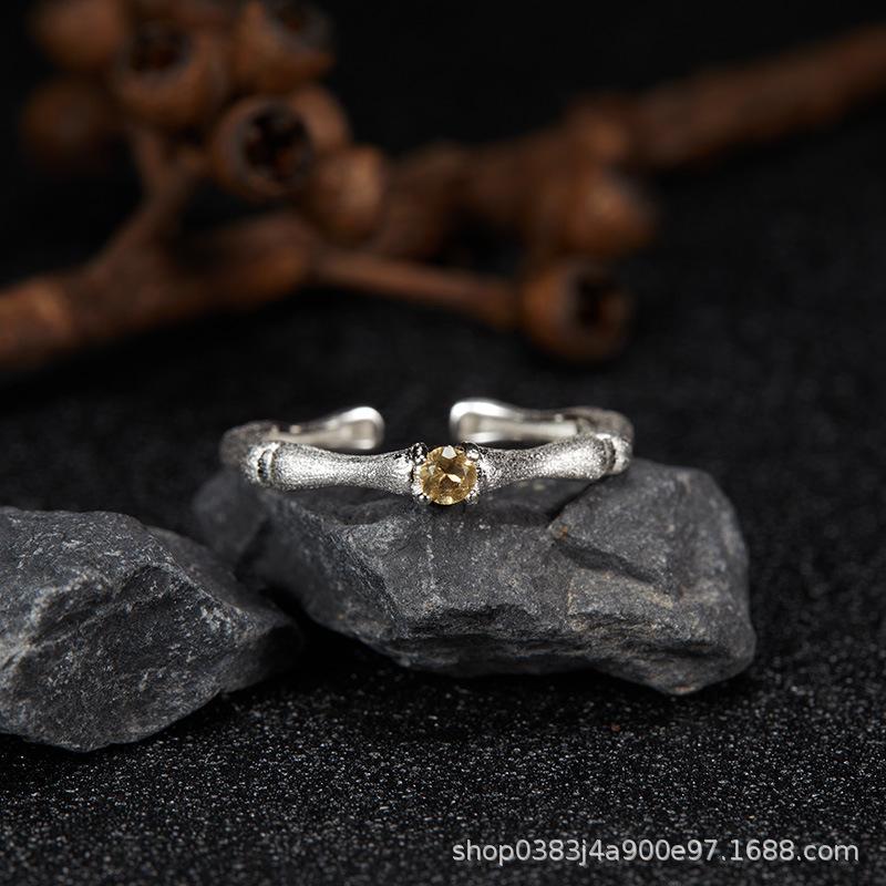 

S925 Sterling Silver Brushed Natural Colored Treasure Bamboo Joint December Birthstone Ring Niche High-End Index Finger Ring