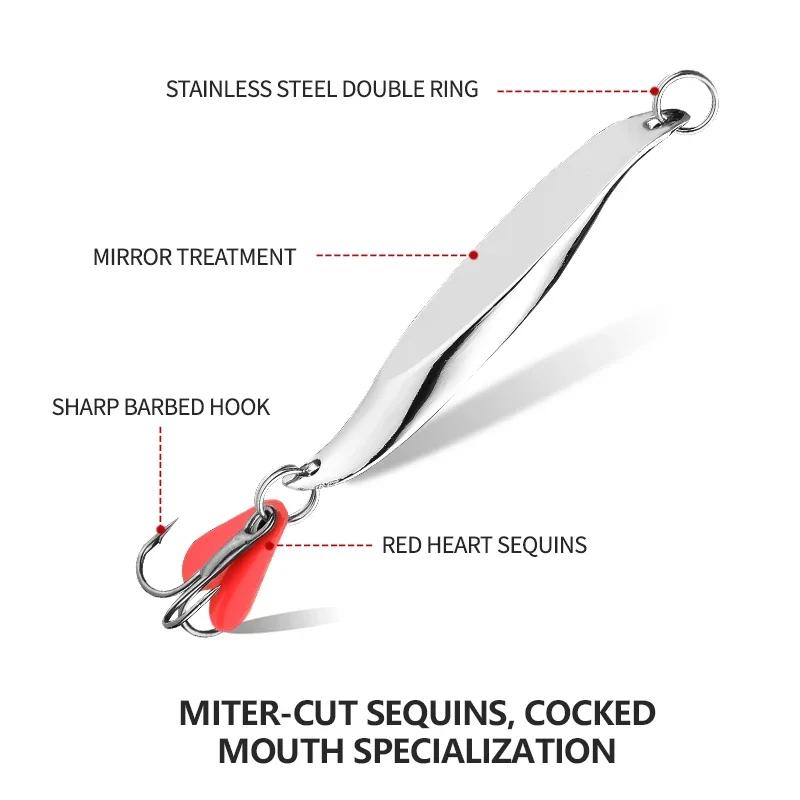 1× #7g/10g/18g/28g S-shaped Oblique Cut Angle Flash Iron Plate Lure  Fishing Baits Trolling Red Heart Metal Jig Sea Fishing Lure