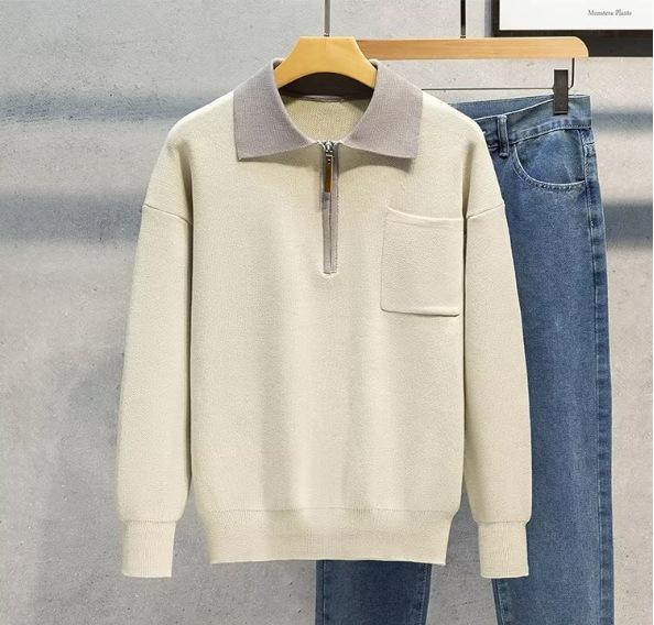 

Men s Trendy Zipper Lapel Sweater - Autumn/Winter Thickened Base Layer Polo Hoodie L абрикосовий