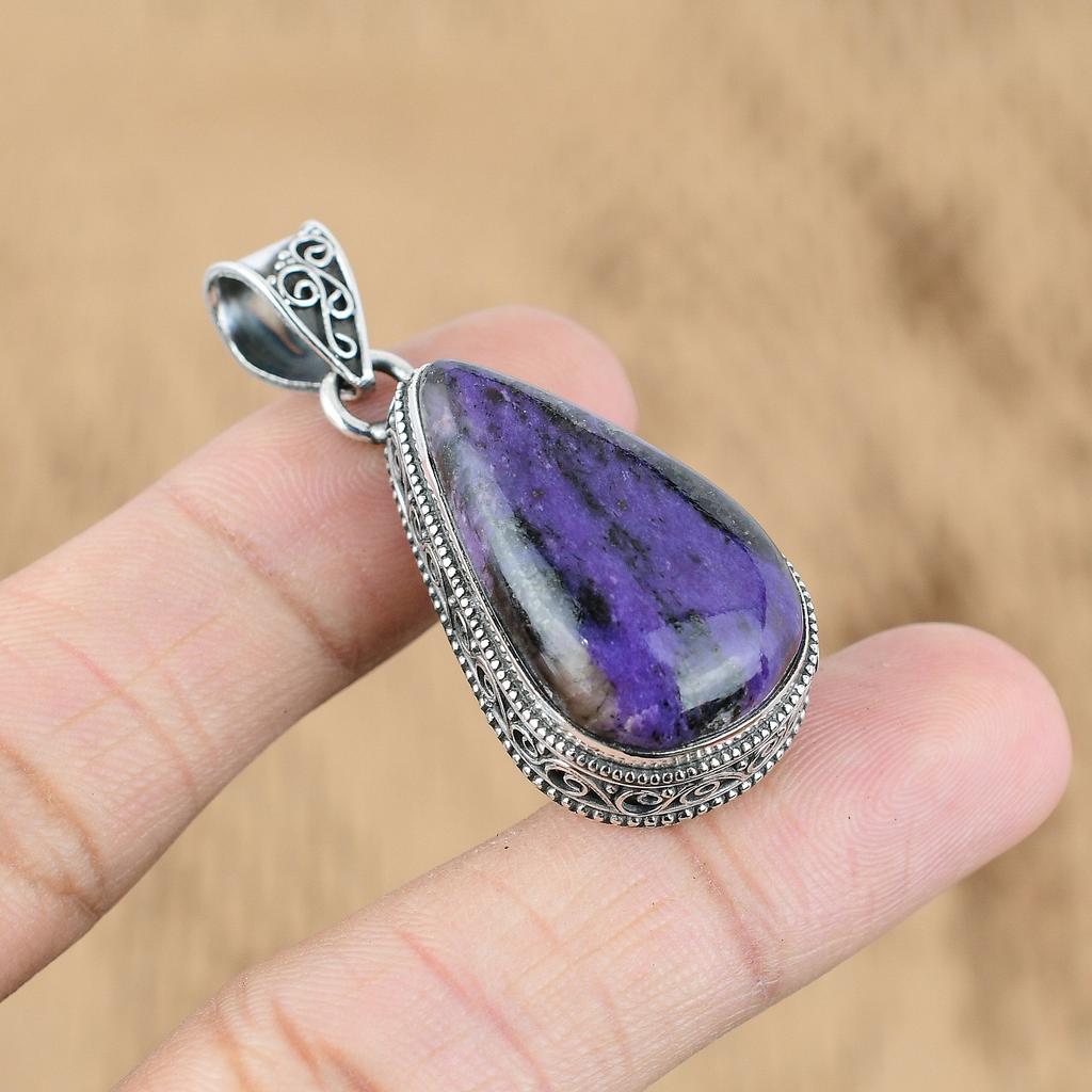Gift For Women Pendant Vintage 925 Silver Natural Russian Charoite Gemstone