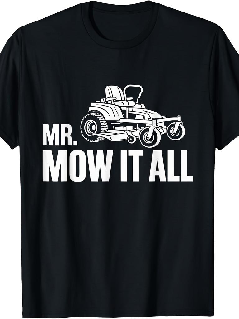 Mr. Mowitall Funny Lawn Mower Landscaper Gardener Saying T-Shirt Retro Casual Crew Neck Printed T-Shirt