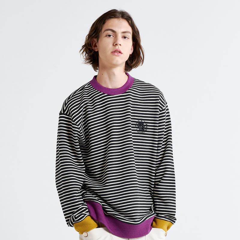 CUSTOMUS Stripe & Rib Color Mix Oversized Sweatshirt Cxs22Skmt273