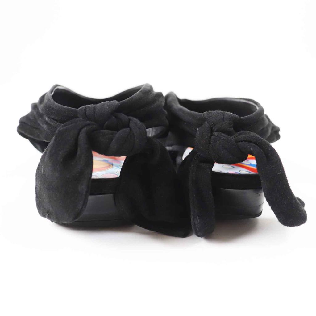 Great HERMES pumps Back ribbon pointed toe black Suede leather Women 36 221013Z Used