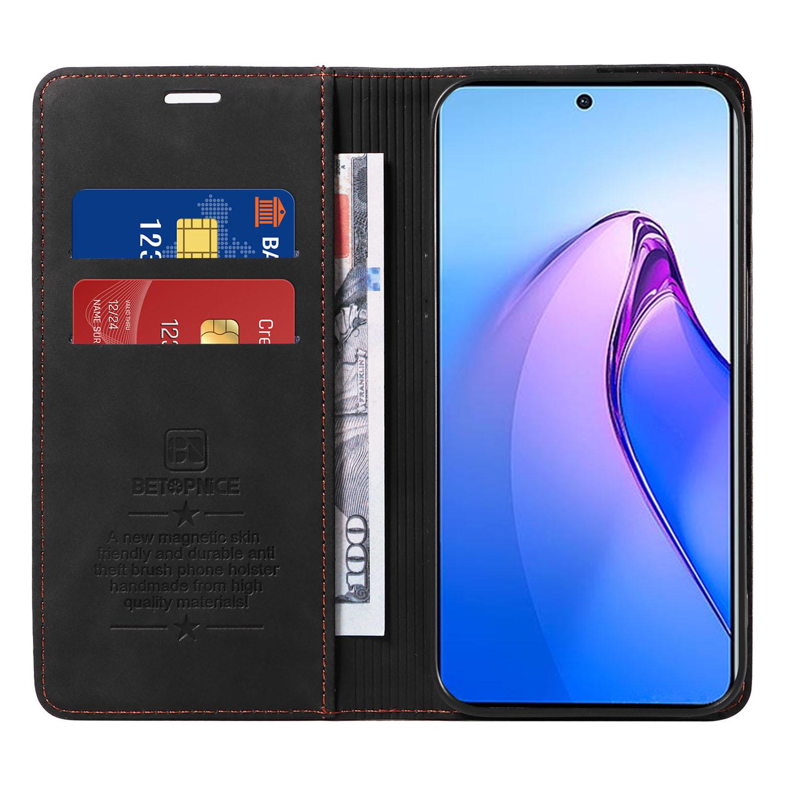 

BETOPNICE 003 For Oppo Reno8 Pro 5G (Global Version)/Reno8 Pro+ (China) 5G Leather Phone Case RFID Blocking Wallet Stand Cover Black