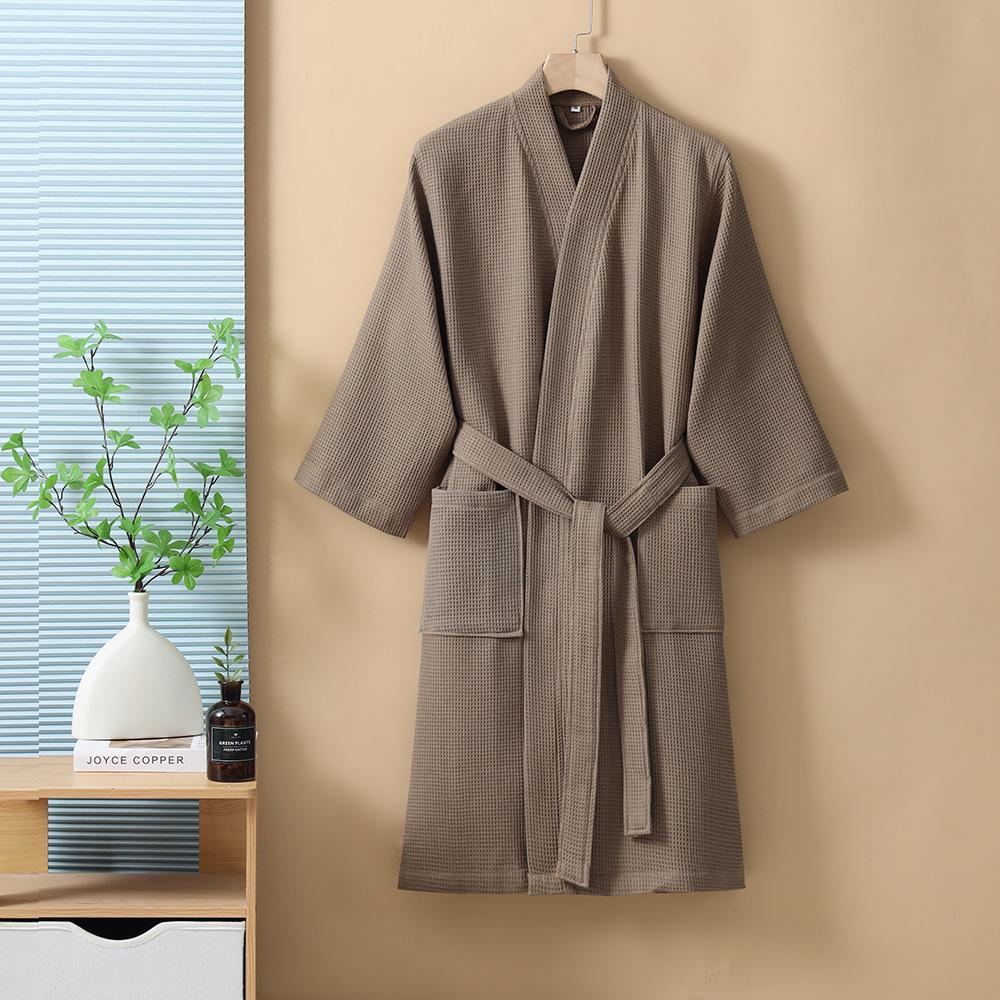 Unisex Quick-Dry Cotton Waffle Bathrobe - All-Season, Absorbent, Perfect for Steam Room & Spa