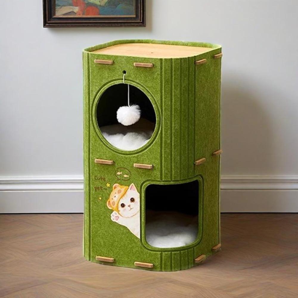 All-in-one Cat Castle House with Holes Cat Scratching Board Bed Winter Cat House Pet House