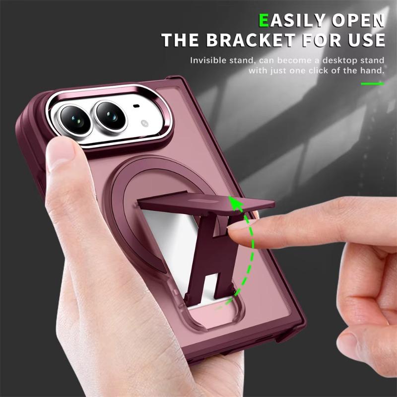 Folding Holder Stand Magnetic Phone Case For IPhone Duo IPhone Duo 18 Ultra Hinge Armor Solid Color Frosted Translucent Cover