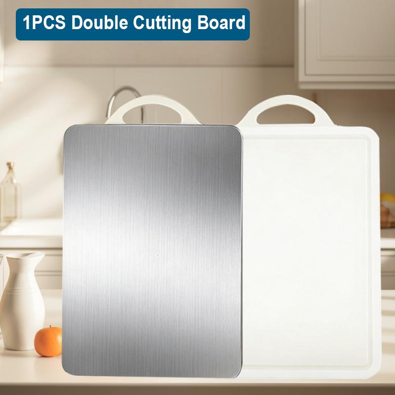 Stainless Steel Dual-Sided Cutting Board Chopping Board Kitchen Easy to Clean Food Grade Hanging Holes Kitchen Cutting Board