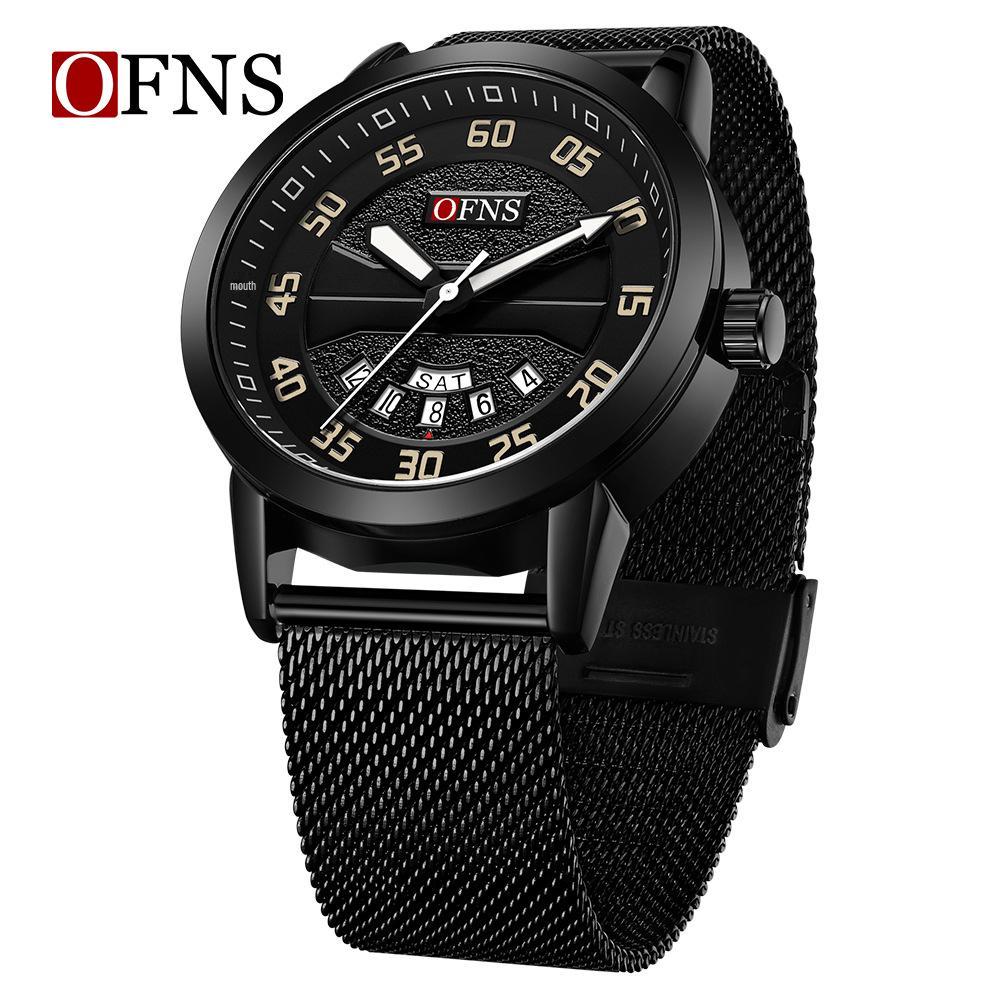OFNS Men's Waterproof Quartz Watch with Double Calendar