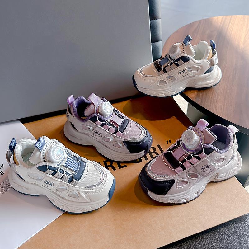 Children's spring new 2025 button shoes leather surface platform non-slip casual shoes boys running shoes fashionable and versatile