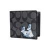 Coach [Customized Bag] 3 IN 1 Wallet Made of Magnolia Relief Printed Short Three-in-One Wallet Wallet Same Style for Men and Women Couples Black Bunny