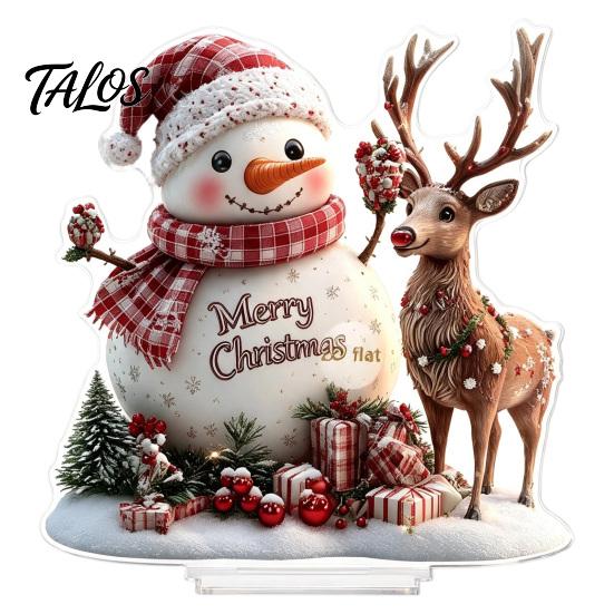 Winter Wonderland Table Decor Christmas Ornaments, Double-sided Acrylic Snowman/Santa Claus/Reindeer/Cottage Party Centerpieces Decorations