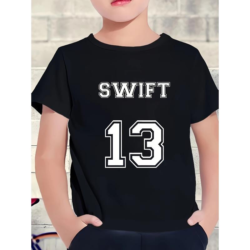

European size SWIFT 13 Print Letter Boys Trendy Summer Short-Sleeve T-Shirt Cute Casual Top for Kids 98cm чёрный