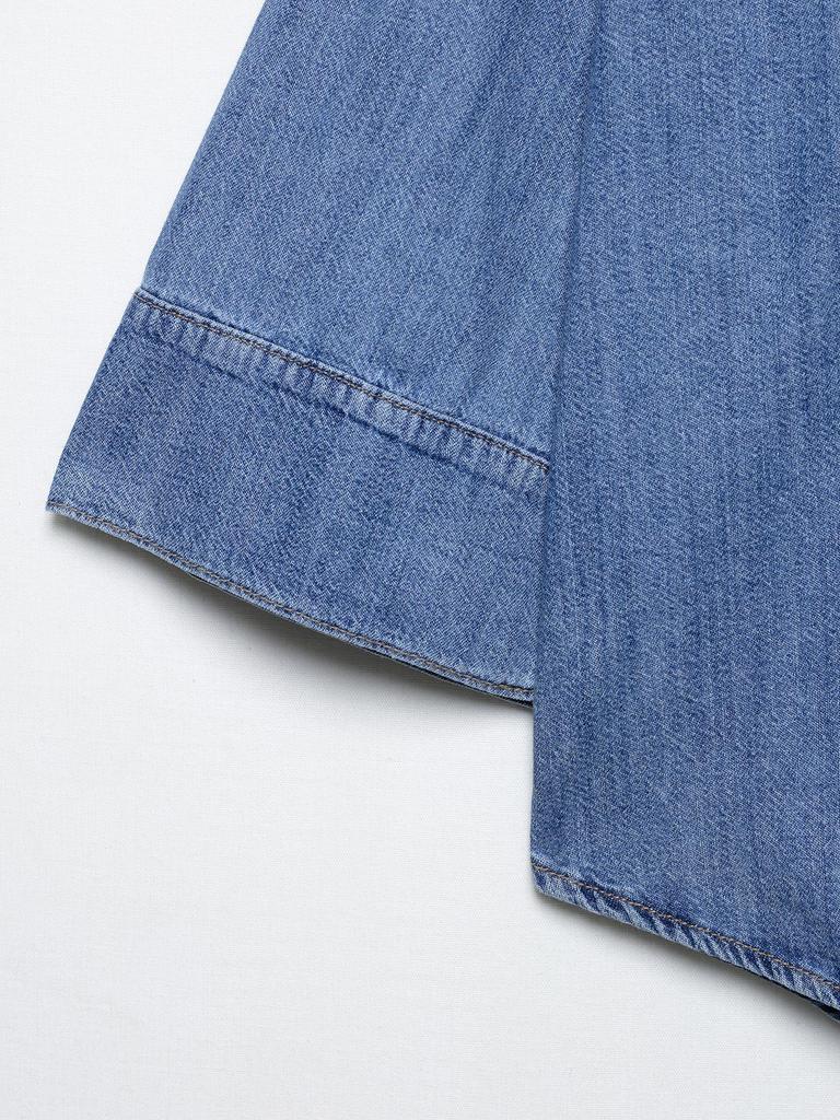 Spring 2025 Women's European and American Style Wide Sleeve Denim Shirt with Casual Long Pants