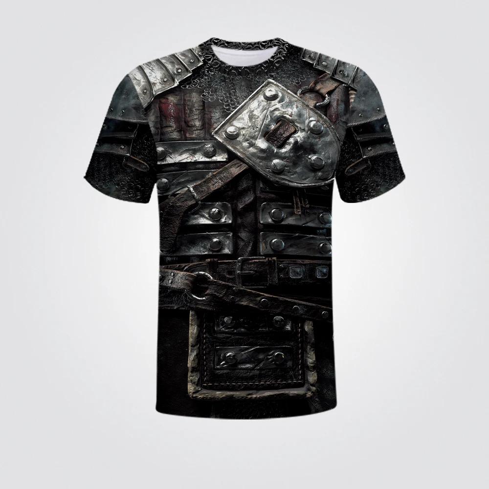 Léto s krátkým rukávem Ležérní tričko Populární Viking Armor Vintage Oversized Muži Oblečení Trička s 3D tiskem Grafika Polyester Harajuku