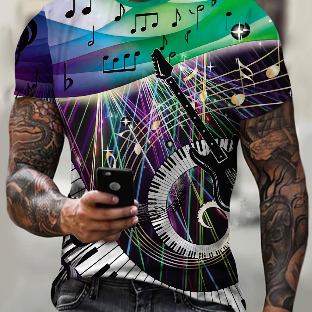 Plus Size Men's Piano Keyboard Graphic Print T-shirt Summer Trendy Casual Short Sleeve Tees