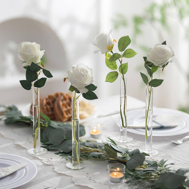 4 Pcs Slim Straight Glass Vases Modern Clear Tall Cylindrical Vases for Fresh & Artificial Flowers Arrangement Nordic Home Decor