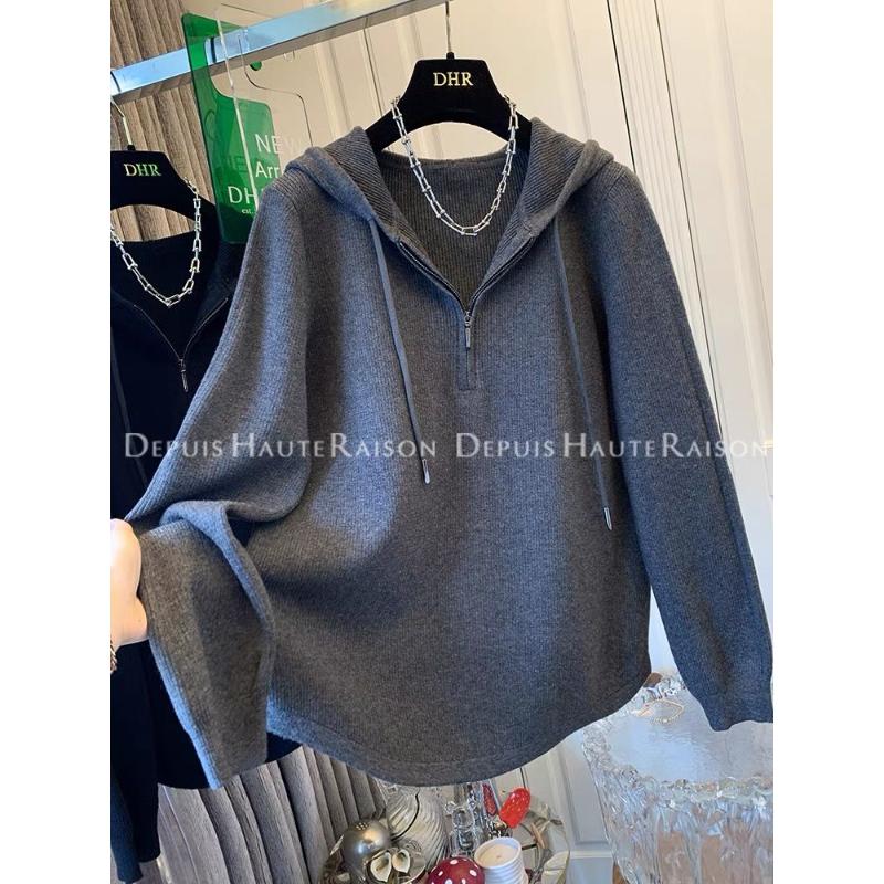 Half-zip Hooded Brushed Bottoming Shirt for Women In Autumn and Winter To Wear Under Clothes