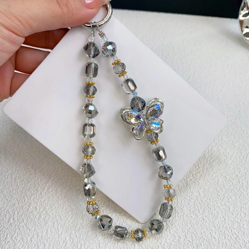 Luxury Crystal Beaded Phone Chain Rhinestone Butterfly Phone Lanyard  Bag Accessories