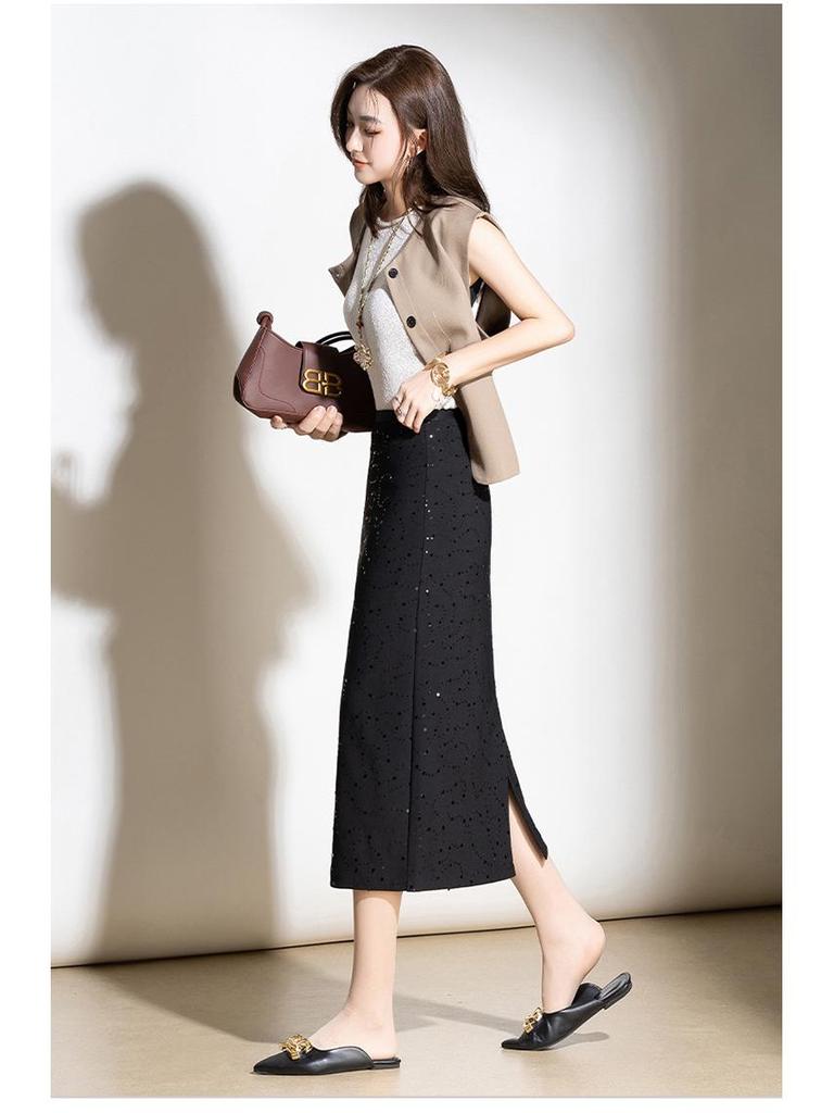 Chic Sequined Pencil Skirt: 2026 Spring/Summer High-Waisted Slim Fit